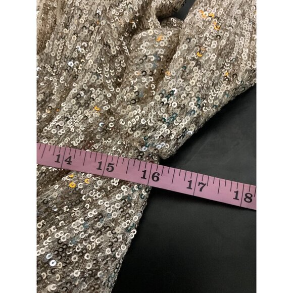 Eliza J Dress Long Sleeve V-Neck Diamond Panel Sequin Cocktail Dress Gold size 8 - Picture 7 of 11